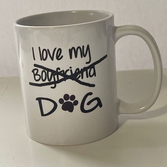 I‎ love My Boyfriend/Dog Mug, 6 oz white Ceramic - Picture 1 of 2